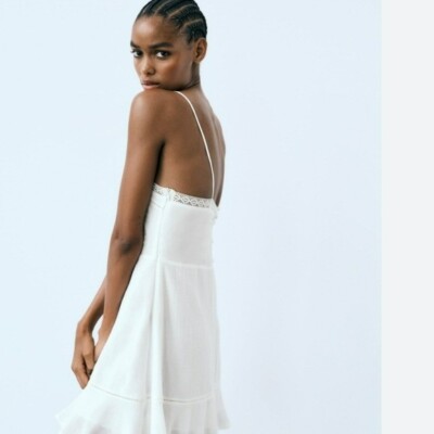 White Zara Jumpsuit Dress With Cutwork Embroidery ZARA White Short Cotton Lace Trim Cami Mini Dress White Zara Jumpsuit Dress With Cutwork Embroidery ZARA White Short Cotton Lace Trim Cami Mini Dress
