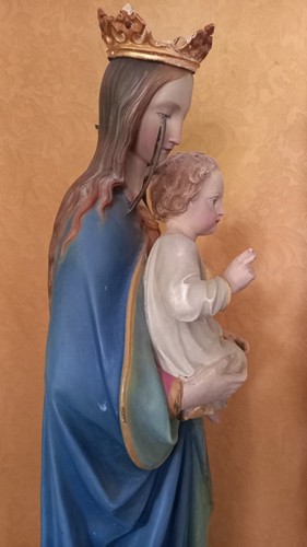 Madonna Mayersche Kunstanstalt um 1870 122 cm originale Fassung Kirchenfigur - Bild 10 von 19