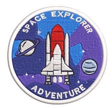 Space Explorer Shuttle Patch Embroidered Iron-On Applique Planets Earth Moon