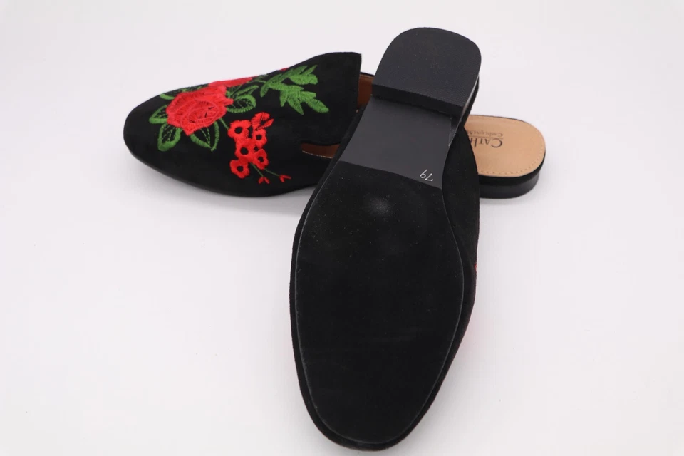 CATHERINE MALANDRINO LOYSTER BLACK SUEDE LOAFERS MULES EMBROIDERED RED ROSE SHOE - Image 3 of 3