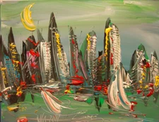 ABSTRACT GREEN SKY  Modern Abstract   Original Oil Painting  IMPRESSIONIST