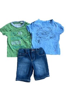 Guess Lot 18m Boys Baby Boy Green Blue Jean Jeans Denim Adjustable Shorts Tee