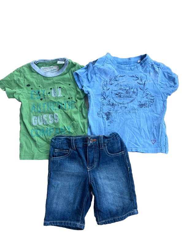 Guess Lot 18m Boys Baby Boy Green Blue Jean Jeans Denim Adjustable Shorts Tee