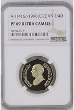 1996 JORDAN 1/4 DINAR NGC PF 69 UC TOP POP