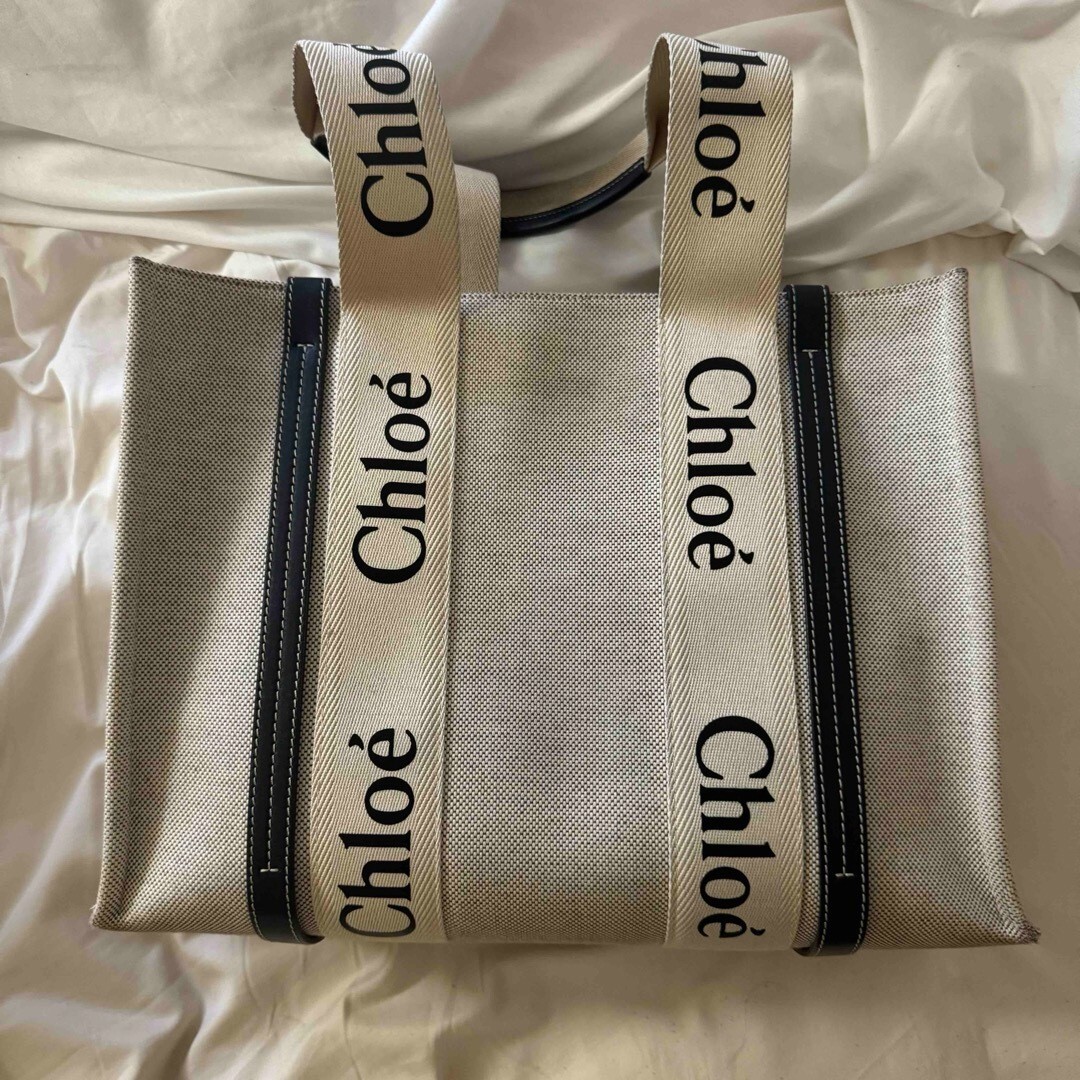 Chloe WOODY Medium Canvas Tote Bag Handbag Authentic Designer JAPAN