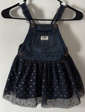 OSHKOSH B'GOSH Denim Overall Jumper Dress Tulle Skirt Silver Hearts 3T Valentine