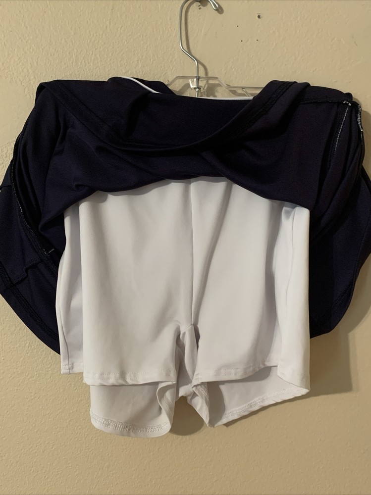 Aspire Navy White Trim Tennis Skirt with Attached Shorts Size L Polyester Pull-On Aspire Navy White Trim Tennis Skirt with Attached Shorts Size L Polyester Pull-On