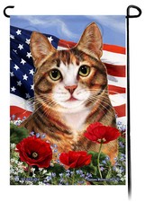 Patriotic Flowers Garden Flag - Tortoishell and White Tuxedo Cat