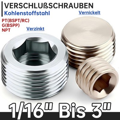 Verschlussschraube DIN 906 zöllig Stahl Verzinkt / Vernickelt Stopfen 1/16''-3''