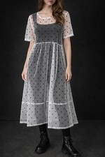 Indi Sheer Polkadot Babydoll Maxi Dress Size Small Coquette Layered