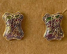 Vintage Cloisonne Butterfly Earrings Stud Post Purple Gold Tone