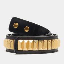 Saint Laurent Studded 70 CM Waist Belt Black Leather