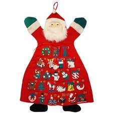 VTG Christmas Advent Countdown Calander Beard Moveable Santa Number Pockets 26"