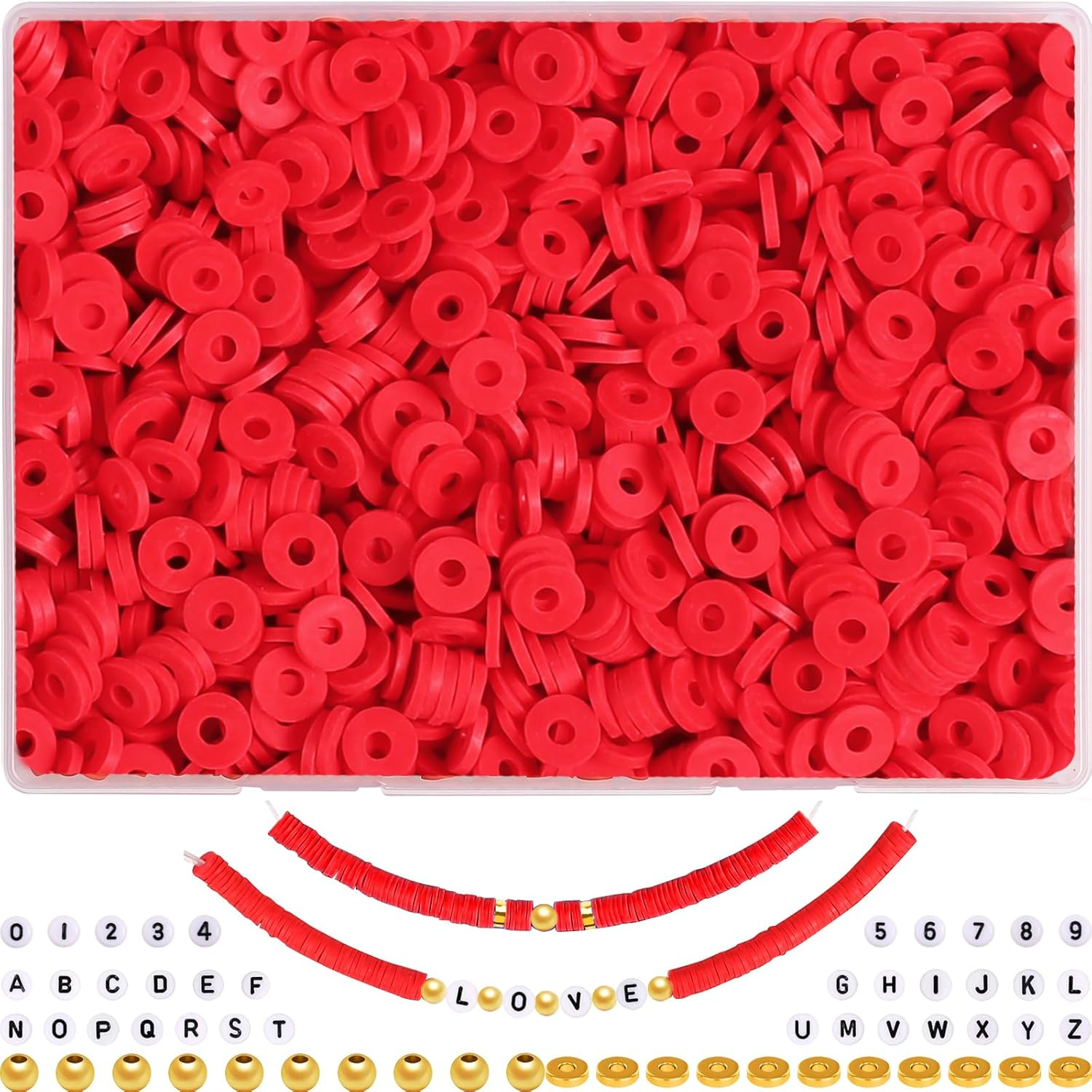 4500Pcs Red Clay Beads Bracelet Making Kit for DIY Friendship Bracelets with Flat Polymer Clay Beads  