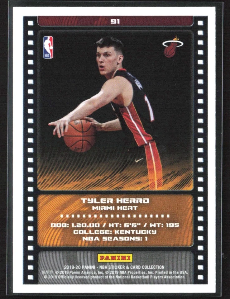 Tyler Herro 2019-20 Panini NBA Sticker Collection Aqua Foil RC /75 #91 Miami - Image 2 of 2