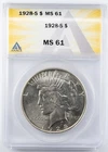 Certified 1928-S Peace Dollar ANACS MS61 Silver $1