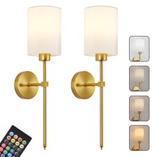 Battery Operated Wall Sconce Set of 2, Wireless Rechargeable, Dimmable, RGB, Gol