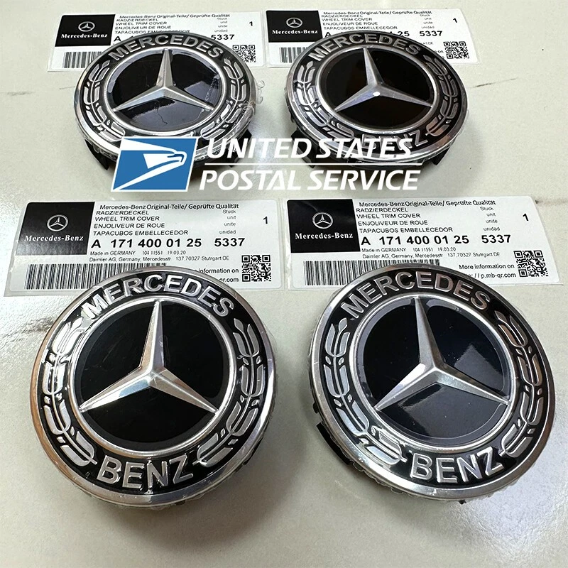 4x Tapacubos centrales de rueda con corona negra emblema Mercedes Benz originales A 1714000125 Foto 2 de 3