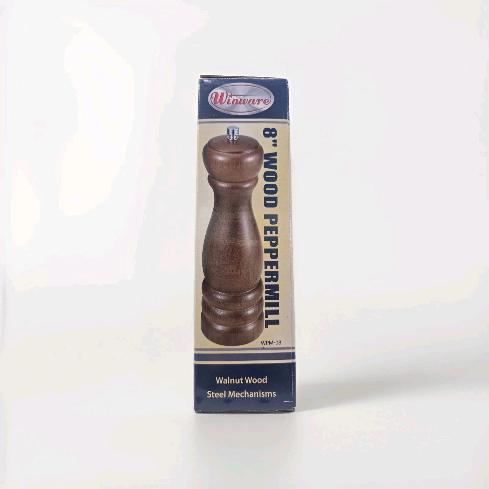 Winware 8" Wood Pepper Mill – Walnut Wood – Steel Mechanism – Model WPM-08