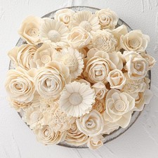 Set of 50 DIY Sola Wood Flowers Assortment 1.38-1.77 Inch Cream White Craft