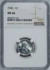 1943 1C Lincoln Steel Cent NGC MS66