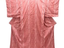 7584909: JAPANESE KIMONO / SILK / HAND WOVEN TSUMUGI / ABSTRACT STRIPE