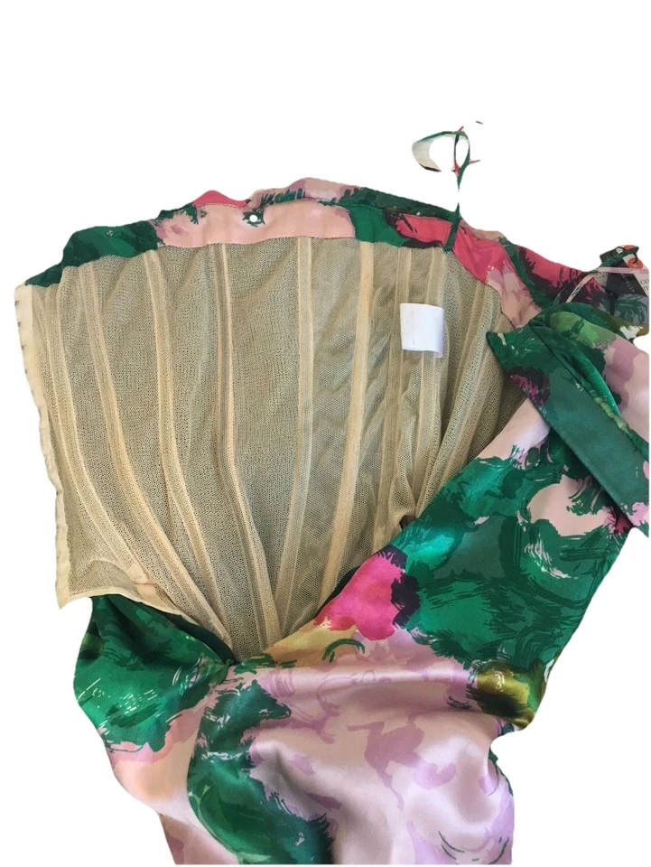 Vestido BALENCIAGA PARIS FR 36 UK 8 Verde Floral Seda Sin Tirantes Corsé Mini Foto 4 de 4
