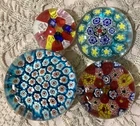 🏺VTG Art Murano Millefiori Glass  Lot of 4 Paperweight 1960’s