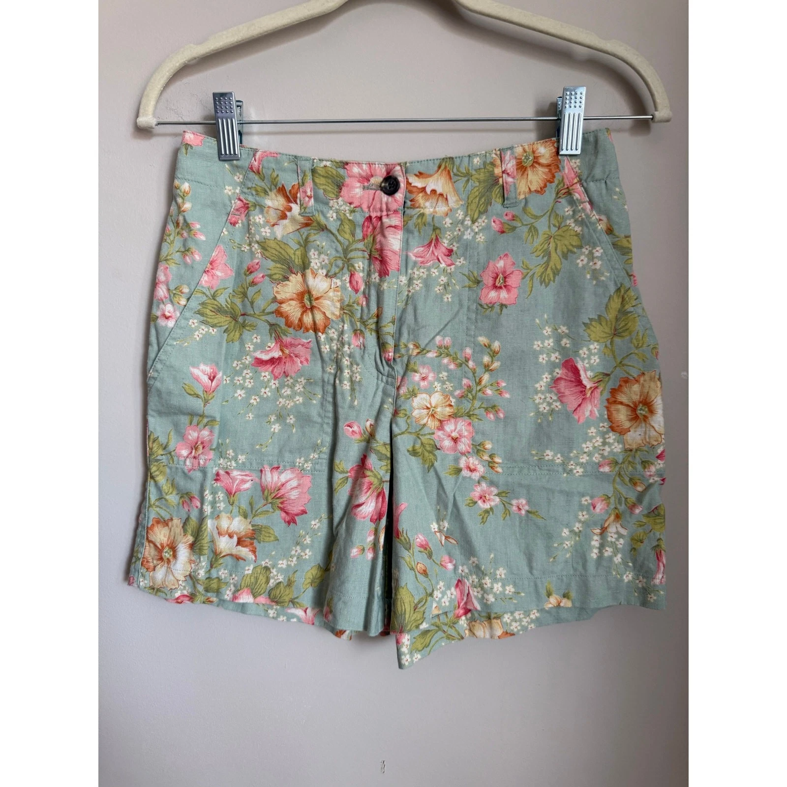 Jones New York Linen Cotton Floral Shorts Cottagecore Coquette Pastel Size 2P