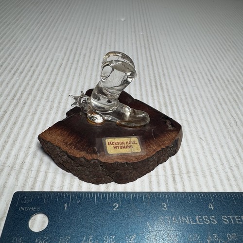 jackson hole glass boot On Wooden Base Souvenir