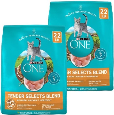 Set 2 Purina ONE Tender Selects Blend with Real Chicken Cat Food, 44lb total