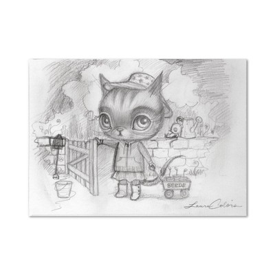 1/1 Laura Colors ''Seed Wagon'' Cat 5x7 Original Graphite Drawing New 64 Colors