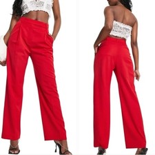 ASOS Womens Red High Waisted Wide Leg Pleated Front Trousers Pants Plus 22