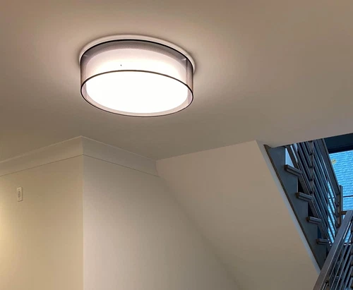 Elegant 16" Wide Flush Mount Light with Oatmeal Linen Finish - 19.5W LED - Picture 3 of 6