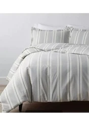 Company Store Navy Wide Stripe 200TC Yarn Dyed Cotton Percale King Duvet Cover