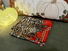 Red head scarf, cheetah print, gold and silky