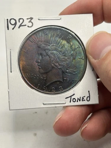 Peace Silver Dollar 1923 Uncirculated 90% Silver Monster Color Rainbow Toning