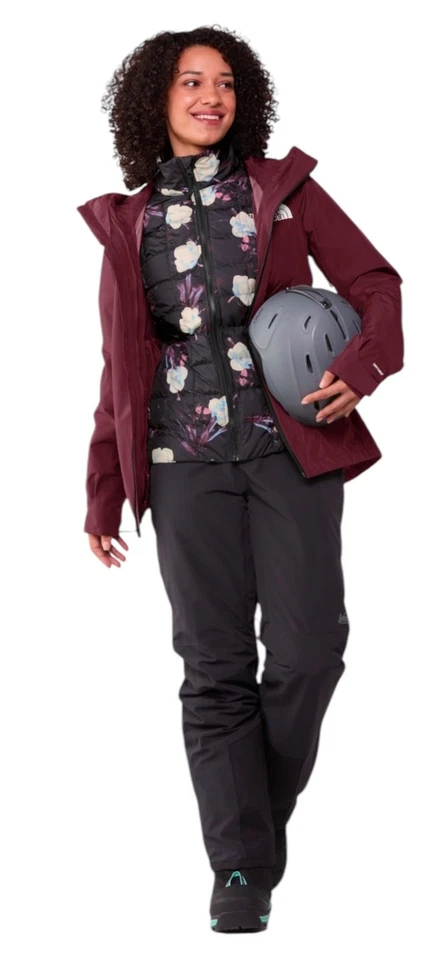 NWT North Face Women’s ThermoBall Eco Snow Triclimate Jacket Burgundy Floral XL - Image 4 of 4