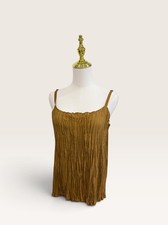 Eileen Fisher SML 100 Silk Camisole Crinkled Pleated Scoop Neck Top Bronze NWT