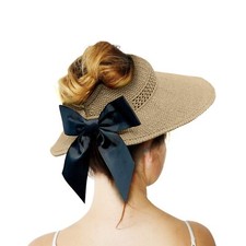 Straw Sun Visor for Women, Wide Brim UPF 50 Protection Beach Hat