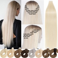 40 Stück Tape in Extensions 100% Remy Echthaar Haarverlängerung Glatt Skin Weft