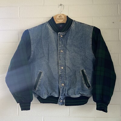 GAP Vintage 90s Denim Varsity Bomber Jacket Wool Blend GAP Vintage 90s Denim Varsity Bomber Jacket Wool Blend