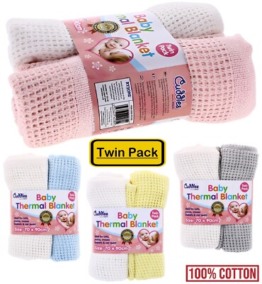 2 x 100% Baumwolle Baby Zelldecke Kinderbett Kinderwagen Wiege Bett 70x90cm - Sparpack