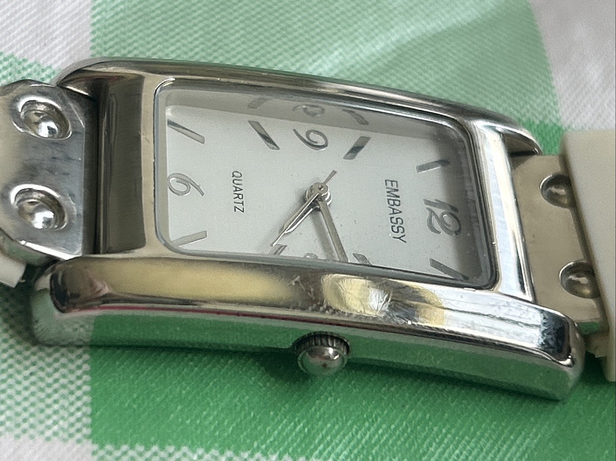 Embassy Silver Tone White Band Women