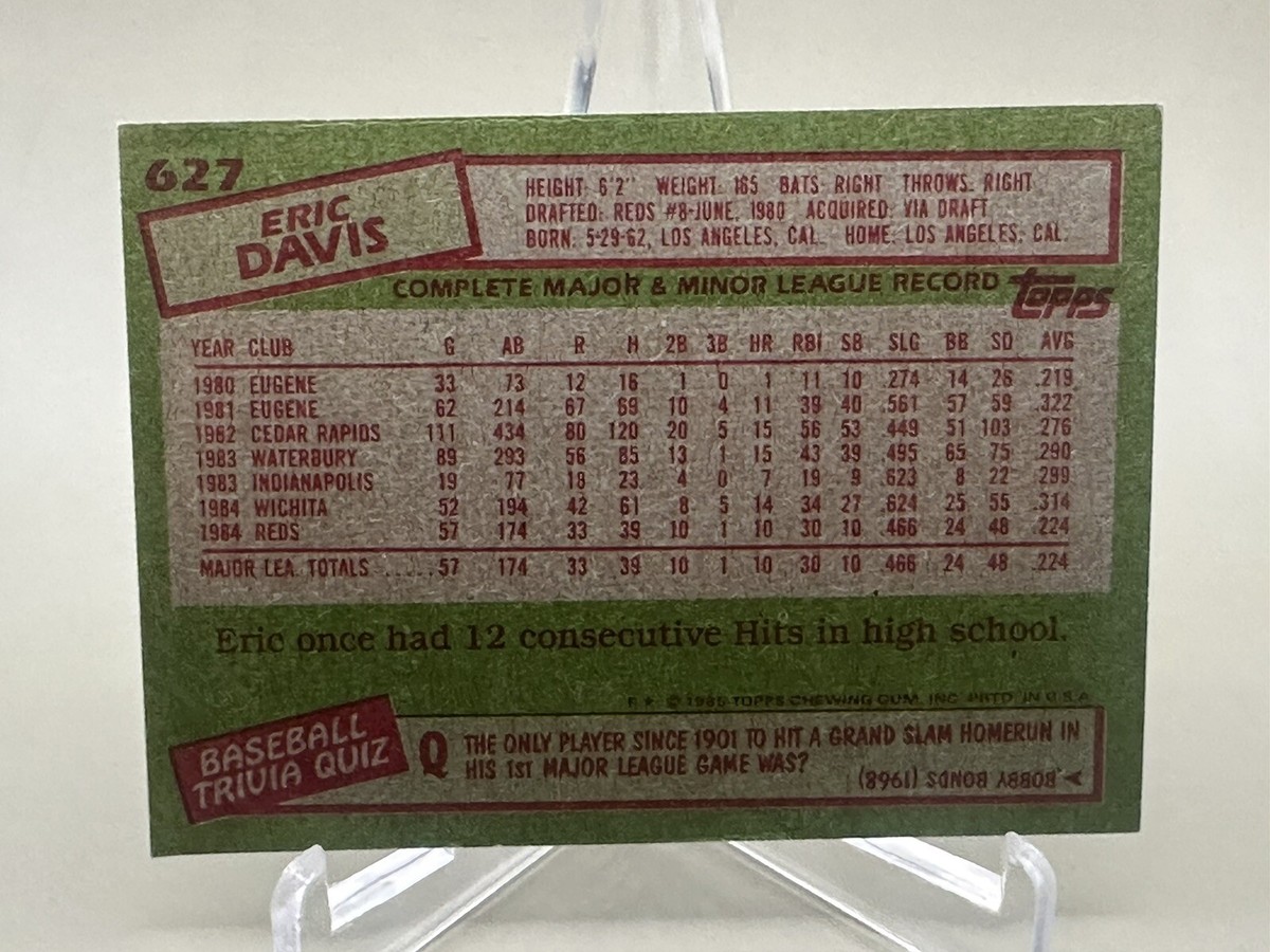 ERIC DAVIS 1985 Topps ROOKIE #627 - NM/MT - Cincinnati | eBay