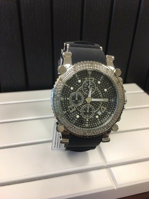 トミー　アイゼンボーグ　美品 Jojino Mens Real Diamond Watch w Black Rubber Band 0.25ct