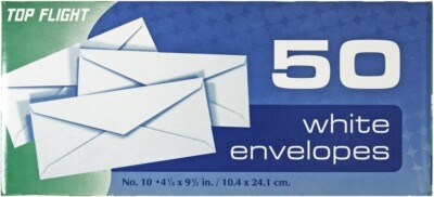 Top Flight #10 Boxed Envelopes, White, 50 Pack (2 Pack)