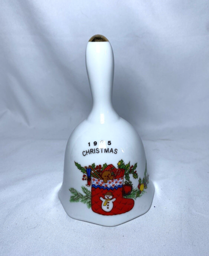 Vintage 1985 Santa Claus Porcelain Christmas Bell 6” Gold Tip Retro 1980s Rare - Picture 1 of 4