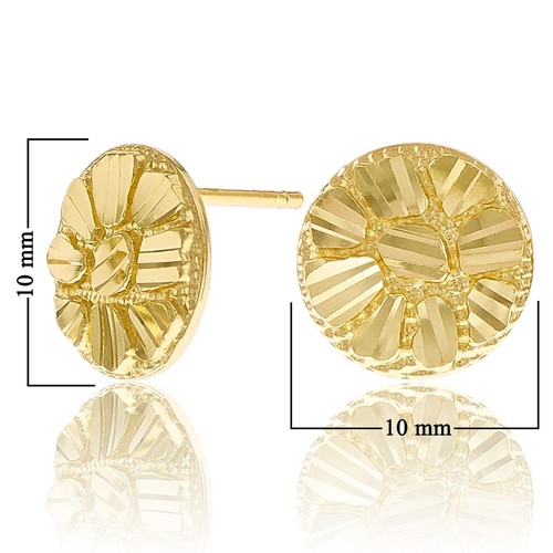 10k Yellow Gold Diamond Cut Nugget Round Stud Earrings 10mm 1.2 grams - Picture 3 of 4