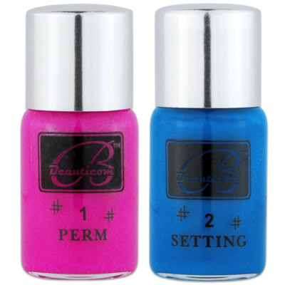 Beauticom Professionell Wimper Dauerwelle Lotion #1 Pink Flasche & #2 Blau